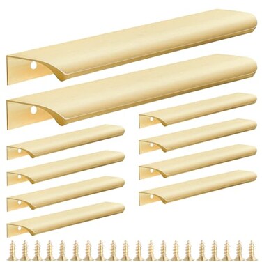 Malimali 10 Pack Gold Edge Finger Pulls for Cabinets Wardrobes 787 Kitchen Cabinet Pulls Handles Drawer Pulls Modern Aluminum Concealed Tab Pulls for Closet Door Brushed Brass