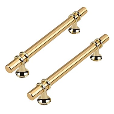 Haliwu 10 Pack Gold Cabinet Handles Brushed Brass Cabinet Pulls Kitchen Handles Barrel Champagne Gold Pull Kitchen Hardware 5 inch Hole to Hole Center