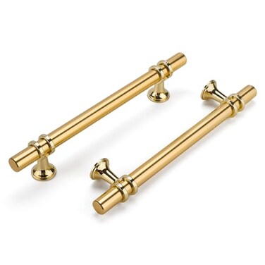 Haliwu 10 Pack Gold Cabinet Handles Brushed Brass Cabinet Pulls Kitchen Handles Barrel Drawer Dresser Knobs Champagne Gold Pull Kitchen Hardware 614 inch Hole to Hole Center