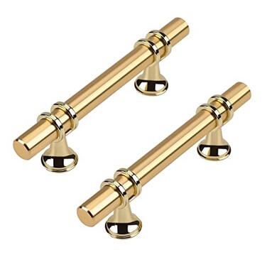 Haliwu 10 Pack Gold Cabinet Handles Brushed Brass Pulls Kitchen Barrel Champagne Gold Pull Hardware 3 inch Hole to Hole Center