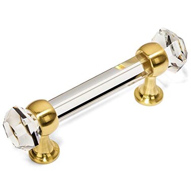 Cosmas 5 Pack 6393BBC Brushed Brass with Clear Glass Cabinet Handle Pull 3 Inch 76mm Hole Centers