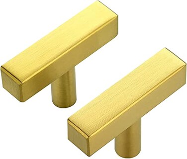Ravinte 30 Pack Gold T Bar Cabinet Knobs 2 Inch Square Cabinet Pulls Brushed Brass Single Hole Kitchen Cabinet Handles