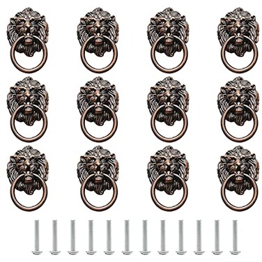 Murtenze 12 Pieces Antique Lion Head Cabinet Knobs Ring Pulls Handle for Drawer Dresser Wardrobe Kitchen Cupboard Closet Drawer Pulls Copper Tone