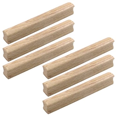 MY MIRONEY 6Pcs Solid Wood Finished Drawer Pulls Ash Wood Cabinet Handles Hardware Furniture Dresser Wardrobe Handles Pulls with Screws 504 Hole Centers