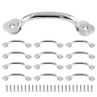 Auvotuis 12Pcs 4Inch Modern Silver Plum Blossom Box Pull Handle Zinc Alloy Door Handle with Screws for Drawer Cabinet Wardrobes 32Inch Hole to Hole