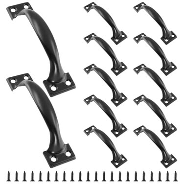 Unlorspy 12 PCS Gate Handle Pulls 6 Pulls in Black Garage Door Pull Handle with Screws for Outdoor Drawer Garage Black 6 Inch