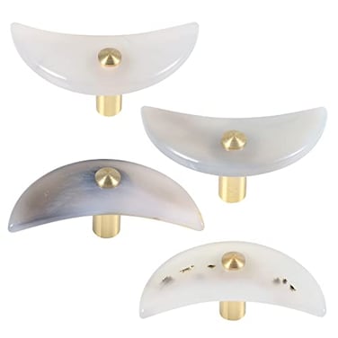 TUMBEELLUWA Set of 4 Moon Shaped Natural Agate Pull Handles for Dresser Cupboard Polished Stone Cabinet Drawer Knobs with Screws