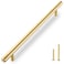 QOGRISUN 2Pack Solid Brass Cabinet Pulls Gold Long Drawer Handles 10 Inch Hole Center for Large Kitchen Cabinets Cupboard Dresser Wardrobe Closet Door Brushed Brass Finish