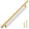 QOGRISUN 2Pack Solid Brass Cabinet Pulls Gold Long Drawer Handles 10 Inch Hole Center for Large Kitchen Cabinets Cupboard Dresser Wardrobe Closet Door Brushed Brass Finish