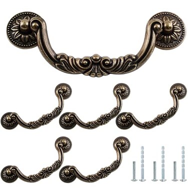 Kyuionty 6 Pack Drop Drawer Handles 334 Inch Hole Center Bail Cabinet Pulls Vintage Dresser Drawer Handle Yellow Bronze