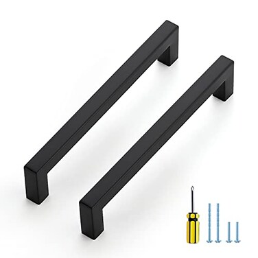 Ravinte 10 Pack Square Cabinet Pulls 614 Inch Black Kitchen Cabinet Handles Matte Black Kitchen Hardware for Drawer Pulls Drawer Handles Come with Screwdriver