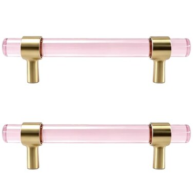 Risbay Crystal Glass Drawer Pulls Double Hole Crystal Handle Brass Base Crystal Cabinet Handle Pulls Hole Distance 96mm378 for Cabinets and Dressers Screw Included 2PCSPink and Golden