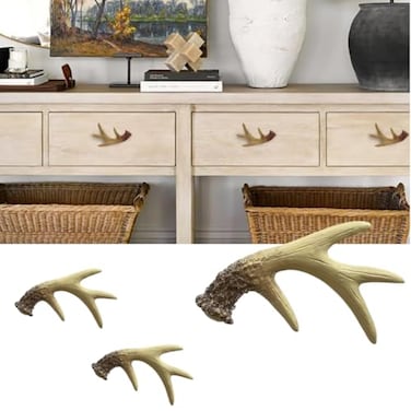 Amyoxu Deer Horn Antlers Drawer Pulls Resin Cabinet Knobs Handles Country Kitchen Home Decoration Pack of 6