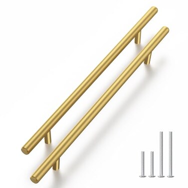 Haliwu 10 Pack Cabinet Handles Brass Gold Cabinet Pulls 8 Inch Hole Center Drawer Pulls Modern Bar Dresser Handles for Bathroom Kitchen Bedroom