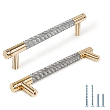 Zernmiarder Knurled Cabinet Pulls 12 Pack 6 Inch Long Cabinet Handles Metal Door Pulls Kitchen Drawer Pull Knurled Dresser Handles 5 Hole to Hole Grey Gold
