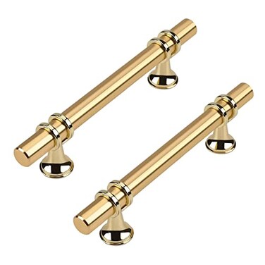 Haliwu 10 Pack Gold Cabinet Handles Brushed Brass Cabinet Pulls Kitchen Handles Barrel Champagne Gold Pull Kitchen Hardware 4 inch Hole to Hole Center