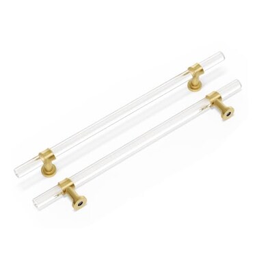 Peaha 10 Pack Acrylic Drawer Pulls Kitchen Cabinet Handle LS9165GD160 Gold Dresser Drawer Pull Brushed Brass Cabinet Hardware