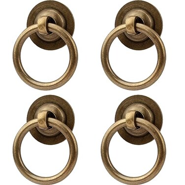 RZDEAL 4 Pack Solid Antique Brass Cabinet Pulls Ring Drawer Pulls Antique Style Kitchen Cabinet Handles Pulls Vintage Pulls Brass Drawer Handles for Cabinets