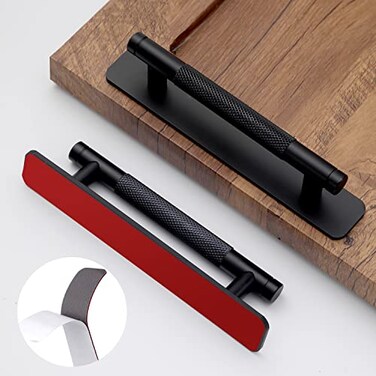 Westablize 12 Pack 5 Inch 128 mm SelfAdhesive Matte Black Barrel Knurled Cabinet Handles with Base Plate Aluminum Cabinet Pulls for Sliding Door Charcuterie Board Drawer Handles DrillPunch Free