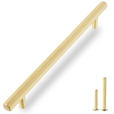 QOGRISUN 2Pack Solid Brass Cabinet Pulls Hexagon Drawer Handles10Inch Hole Center Suitable for Kitchen Bathroom Dresser Cupboard Hardware 126Inch Total Length Brushed Finish