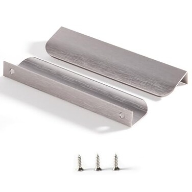 Satanga Edge Finger Tab Pulls for cabinets Kitchen Concealed Drawer Pull Aluminum Flat Hidden Back Mount Door Handles for Home Pack of 10 Modern Brushed Nickel 6 Overall Length Easy Installation