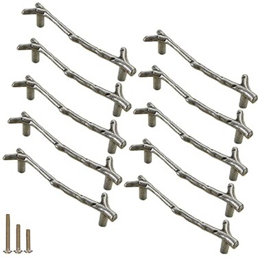 ESreake 10pcs Vintage Tree Twig Branch Cabinet Knobs Pulls HandlesZinc Alloy Drawer Pull Handles for Farmhouse Cabin Mountain House Kitchen Cupboard Hole Distance 38 10 Pack Ancient Silver