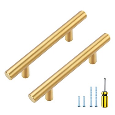 Ravinte Gold Cabinet Handles 15 Pack 5 Inch Brushed Gold Kitchen Cabinet Pulls 3 Inch Hole Center Brushed Brass Drawer Pulls Kitchen Hardware for Drawer and Cupboard