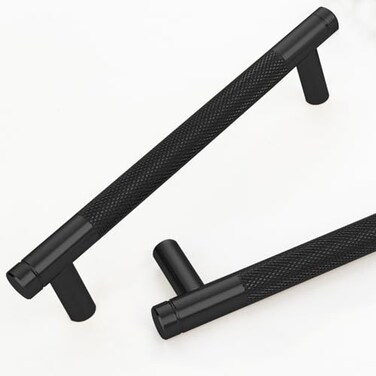 Gutuwellea 12 Pack 5 Inch 128 mm Black Knurled Cabinet Handles Cabinet Pulls Aluminum Handles Drawer Pulls Oxidation Finish with Diamond Pattern 6 Length 5 Hole Center