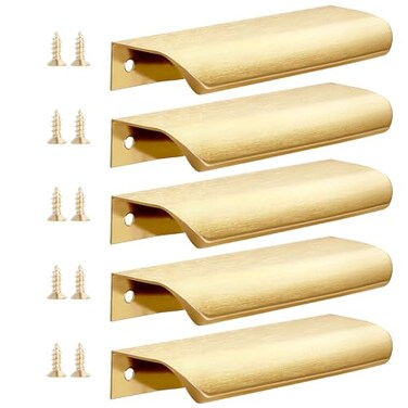 Malimali 5 Pack Gold Edge Finger Pulls for Cabinets 472 Kitchen Cabinet Pulls Handles Drawer Pulls Modern Aluminum Concealed Tab Pulls for Closet Door Brushed Brass