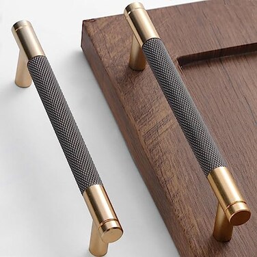 Gutuwellea 30 Pack 5 Inch 128 mm Knurled Cabinet Handles Cabinet Pulls Aluminum Handles Knurled Drawer Pulls Gold and Grey Oxidation Finish with Diamond Pattern 6 Length 5 Hole Center
