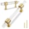 QOGRISUN 2Pack Acrylic Cabinet Pulls with Brass Base Gold Modern Drawer Handles 3inch Hole Center for Kitchen Dresser Drawer Clear Glass Crystal Pulls 51inch Total Length