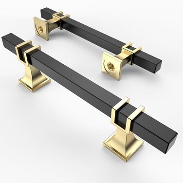 Asidrama 10 Pack 375 Inch96mm Matte Black and Gold Kitchen Cabinet Handles Cabinet Pulls Kitchen Cabinet Hardware for Cupboard Drawer Pulls