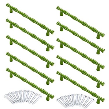 AchNau 10pcs Cabinet Handles Hole Centers 5Bamboo Shape Kitchen Cupboard Dresser Closet Drawer Door Pulls Green