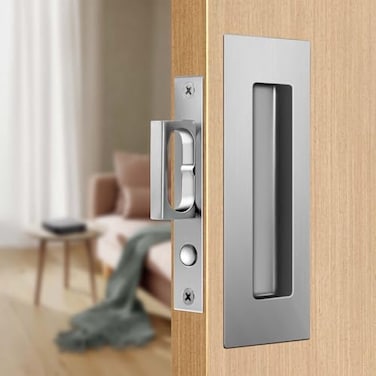 Loodmeo 6Inch Pocket Door Hardware Set Complete 304 Stainless Steel Kit with PopOut Ring Pocket Door Handle Edge PullDoor Thickness Minimum 1 714 inches