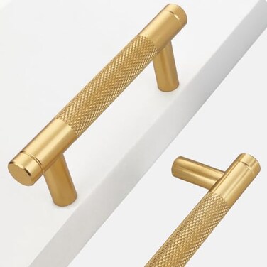 Westablize 10 Pack 3 Inch 76 mm Bar Cabinet Pulls Gold Knurled Handles for Brushed Gold Drawer Pulls Cupboard Aluminum Handles