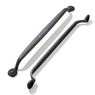 CABDM 5 Pack 12 Inch 305mm Hole Center Rustic Black Iron Cabinet PullsAntique Black Hammered Kitchen Cabinet Hardware Vintage Pulls for Drawers