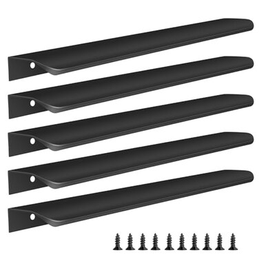 Malimali 5 Pack Black Finger Edge Pulls for Wardrobes Cabinets 1181 Drawer Pulls Kitchen Cabinet Handles Modern Aluminum Concealed Tab Pulls for Closet Door Matte Black