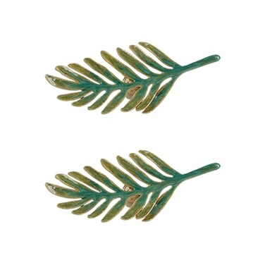 SOFFEE DESIGN Set of 2 Metal Green Leaf Cabinet Pull Dresser Drawer Handle Simulated Leaf Shape Gradient Color with Glossy Layer Closet Handles Door Knobs with Mounting Screws