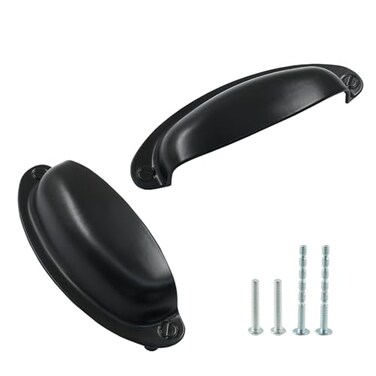 PHITUODA 12 Pack Antique Black Cup Drawer Pulls 35 Inch Hole Center Vintage Drawer Pulls Handles Cabinet Pulls Kitchen Cabinet Wardrobe Furniture Hardware Length 105mm Width 38mm