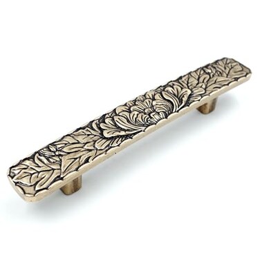 JETLAND Bridged Drawer Cabinet Pulls 6Pack Antique Brass 3 Hole Centers Antique Peony Solid Cast TG0115AB076