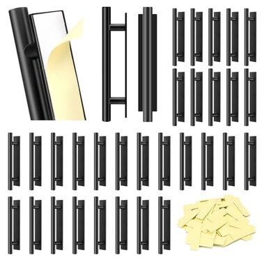 Draupnir SelfStick Push Pull Helper 30 Pack Drawer Pulls ABS Plastic Adhesive Door Handles Peel and Stick Cabinet Handles for Kitchen Cabinet Sliding Door Furniture Black