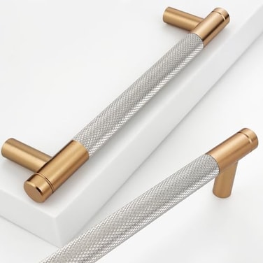Gutuwellea 20 Pack 5 Inch 128 mm Bronze and Nickel Knurled Cabinet Handles Cabinet Pulls Aluminum Handles Knurled Drawer Pulls Oxidation Finish with Diamond Pattern 6 Length 5 Hole Center