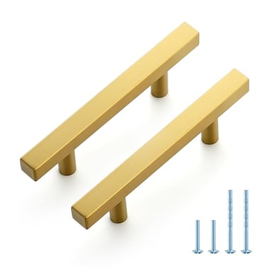 JOY DECOR 30 Pack 3 Inch Brushed Brass Square Cabinet Handles Stainless Steel Cabinet Hardware Pulls for Kitchen and Drawers with 5 Inch Overall Length