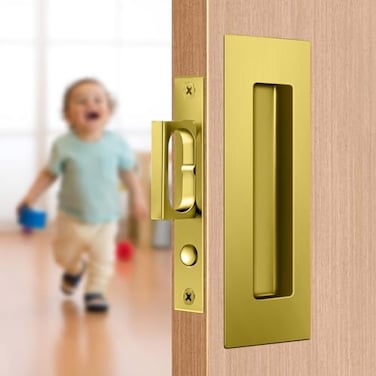 Loodmeo 6Inch Pocket Door Hardware Set Complete 304 Stainless Steel Kit with PopOut Ring Pocket Door Handle Edge PullDoor Thickness Minimum 1 714 inches