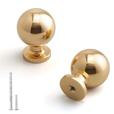 YAGU Modern 10 Pack Polished Brass Kitchen Drawer Knobs Cabinet Pulls Bright Gold Dresser Furniture Hardware for Cupboard Door Wardrobe Closet