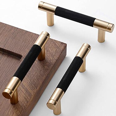 Westablize 50 Pack 3 Inch 76 mm Bar Cabinet Pulls Gold and Black Knurled Handles for Brushed Gold Drawer Pulls Cupboard Aluminum Handles