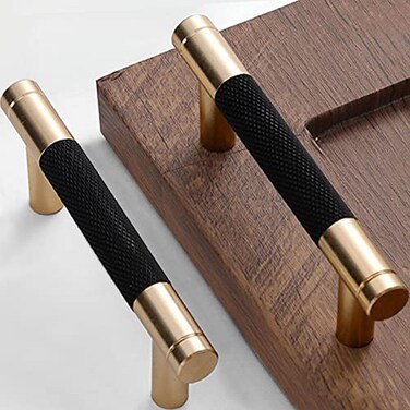 Gutuwellea 20 Pack 3 Inch 76 mm Knurled Cabinet Handles Cabinet Pulls Aluminum Handles Knurled Drawer Pulls Gold and Black Oxidation Finish with Diamond Pattern 4 Length 3 Hole Center
