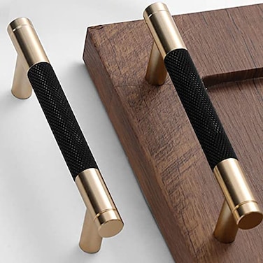 Gutuwellea 12 Pack 3 34 Inch 96 mm Gold and Black Cabinet Handles Cabinet Pulls Aluminum Handles Knurled Drawer Pulls Oxidation Finish with Diamond Pattern 5 Length 375 Inch Hole Center
