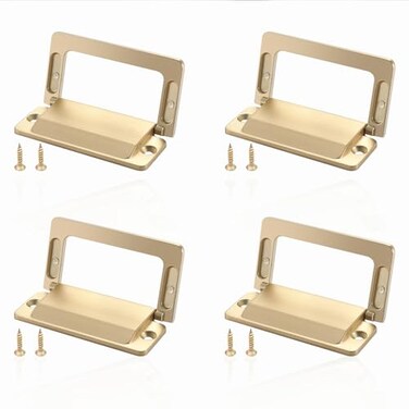 LELE LIFE 4Pcs Flush Ring Pull Cabinet Handles Hidden Recessed Foldable Drawer Pulls Zinc Alloy Low Profile Furniture Door Pulls for Cupboard WardrobeGold