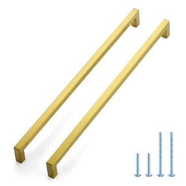 JOY DECOR 10 Pack Cabinet Handles Gold Cabinet Pulls 15 Inch Kitchen Handles Square Drawer Pulls Stainless Steel Drawer Hardware Handles 384mm Hole Centers